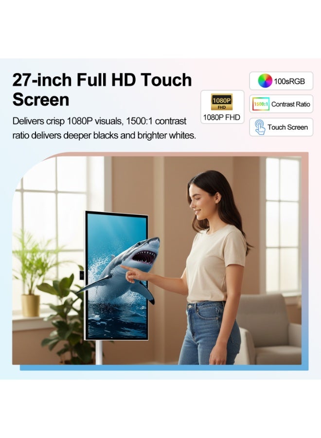 VLH 27 Inch Rolling Smart TV with 1080P Touch Screen, Android 15 OS, MTK 8-core CPU, 6G+128G Storage, 8MP Camera, 4-6H Battery, Rotatable Display for Home/Office/Outdoor, Arabic & Google Play - Image 2